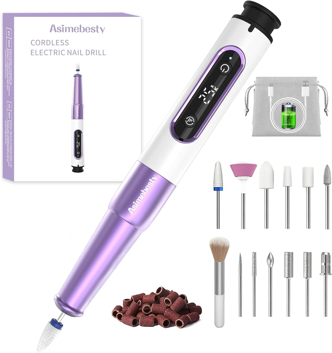 Thijox - Snoerloze Elektrische Nagelboor 25000RPM Professionele Nagelvijlen Machine Kit voor Acryl Gel Nagels, USB Oplaadbaar, 5-Snelheden Verstelbare