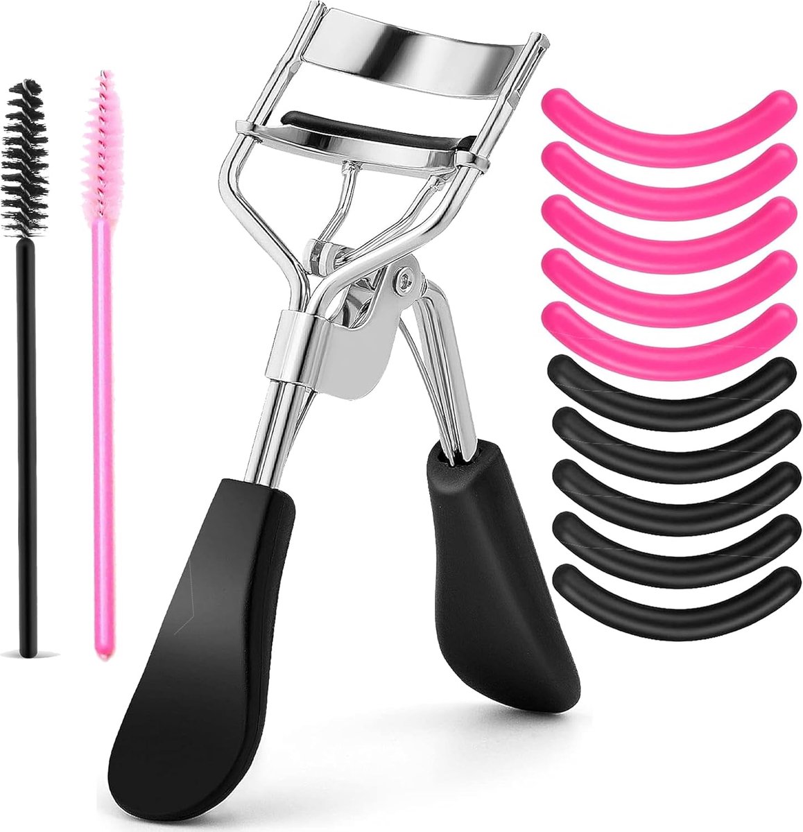 Thijox - Professionele Wimperkruller met 10 Extra Siliconen Reservepads, Geen Knijpen of Trekken, Geschikt voor Gebogen Wimpers, Zilver, Ideaal voor V