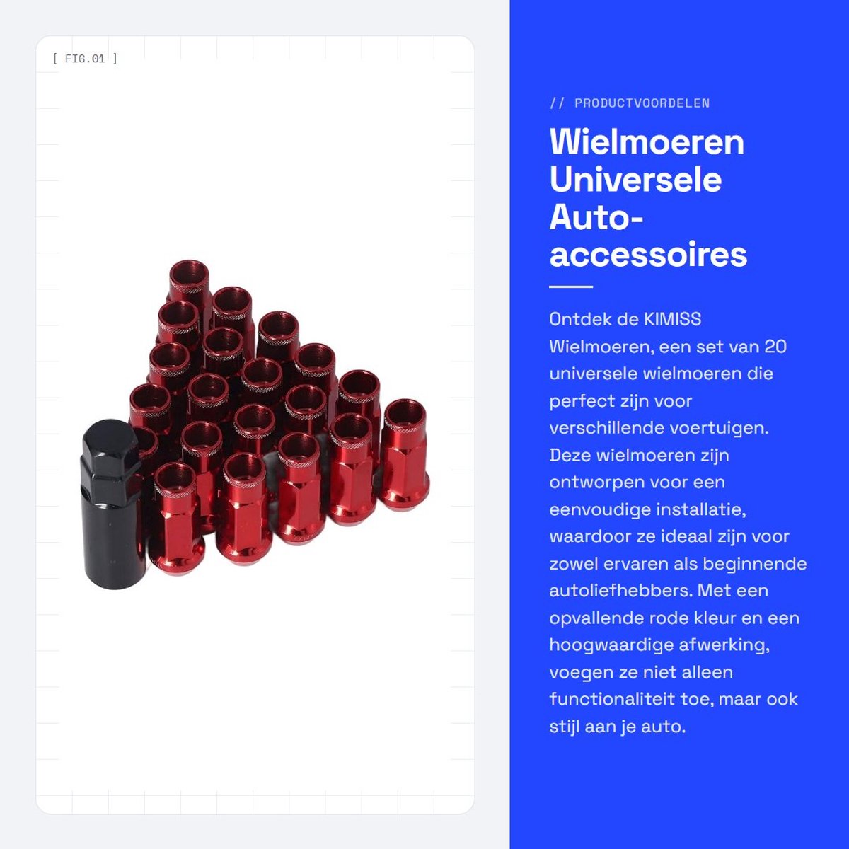 Inovra - Wielmoeren - Universele Auto-accessoires - Eenvoudig te installeren - Rood - Metalen Wielmoeren - 20 stuks M12x1.25