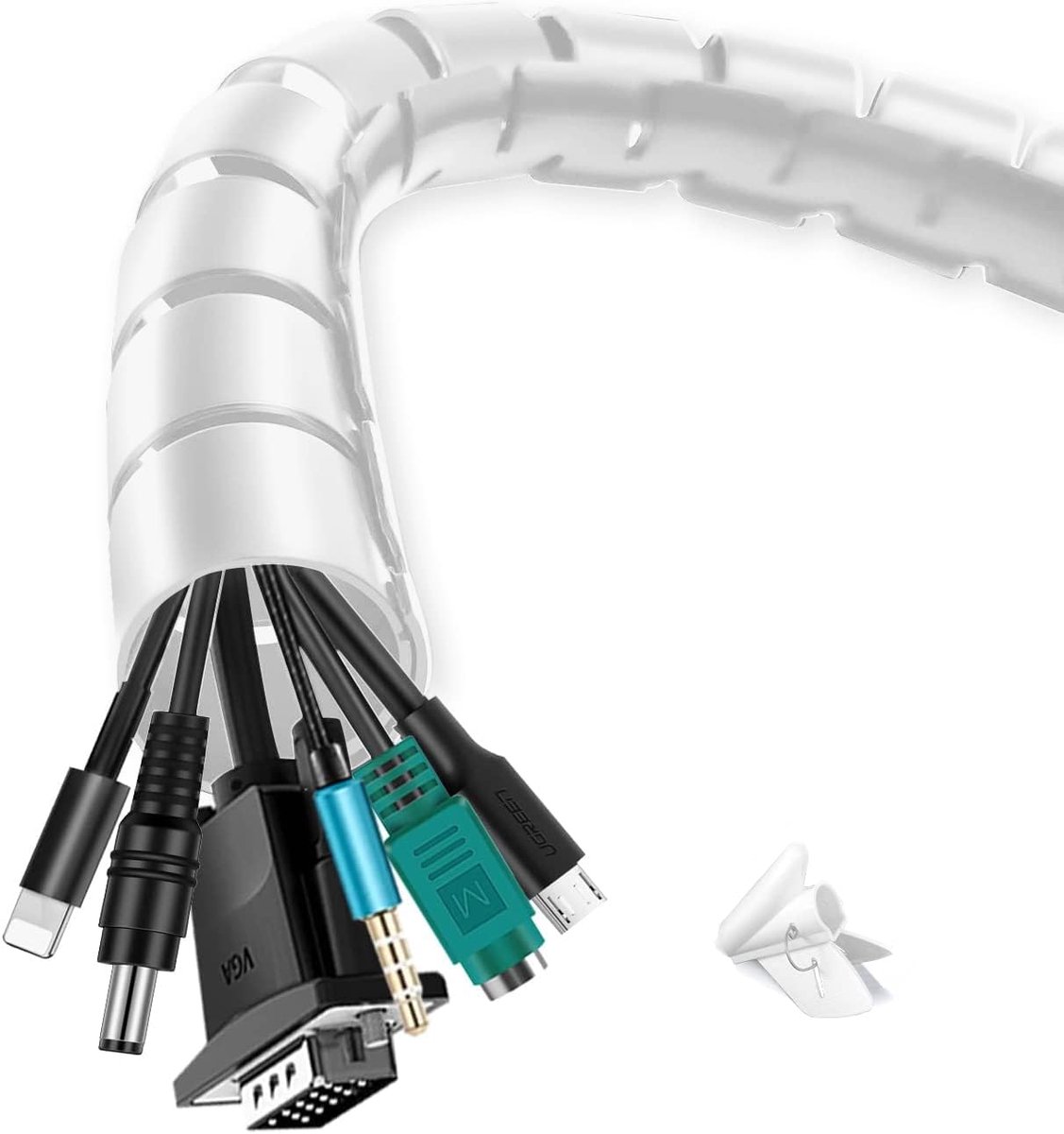 Thijox - Kabelslang Kabel Management Sleeve 10m/32.8ft Flexibele Kabelspiraal Kabelbescherming met Wire Guide Clip ∅0.87"/22mm + ∅1.1"/28mm Kabel Tidy