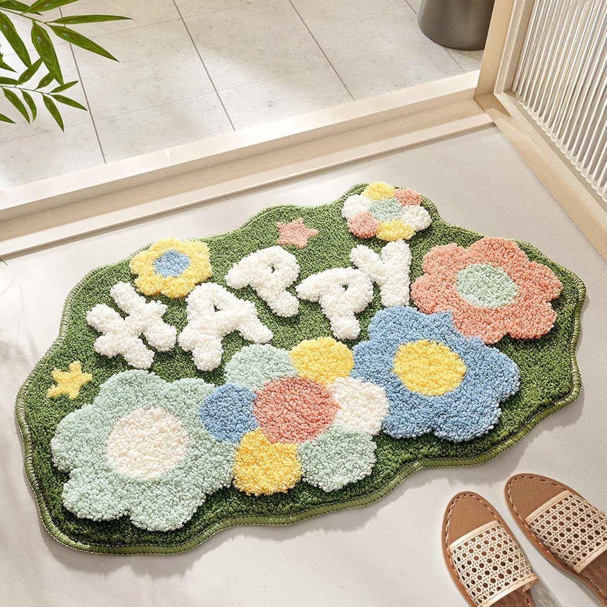 Zachte en Absorberende Badmat 45 x 70 cm, Antislip Polyester Douchematt, Decoratief Bloemen Tapijt voor Badkamer, Machinewasbaar en Comfortabel