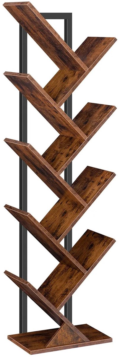 Lilac & Lily Boekenkast - Boomvorm - 9-Lagen – Diagonale Houten Planken - Industriële Boekenkast - Metalen Frame - 116x34x20