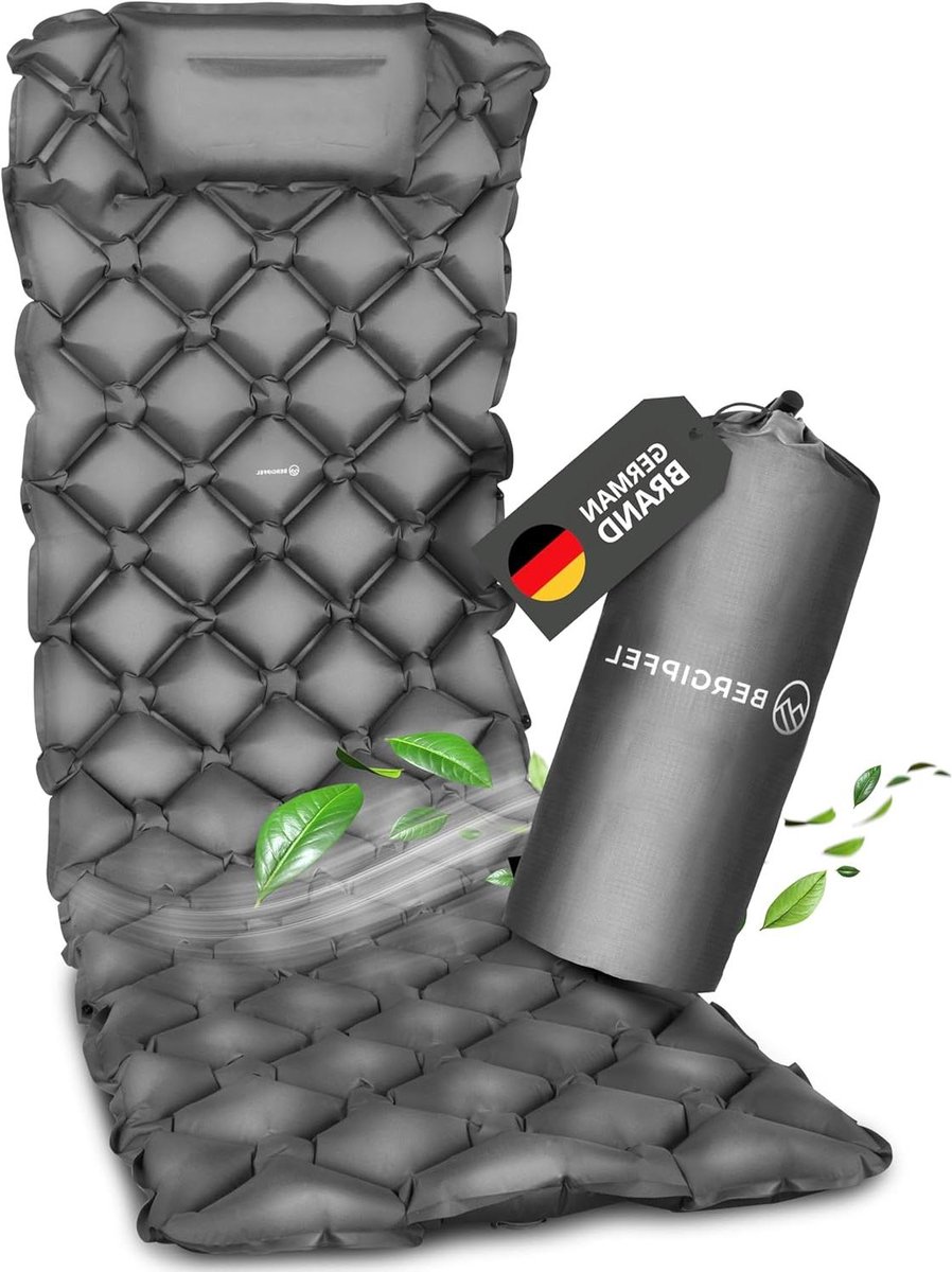 Opblaasbare Slaapmat - Luchtbed Camping - Outdoor Kamperen - Geïntegreerde Voetpomp - 75 cm dik - Grijs