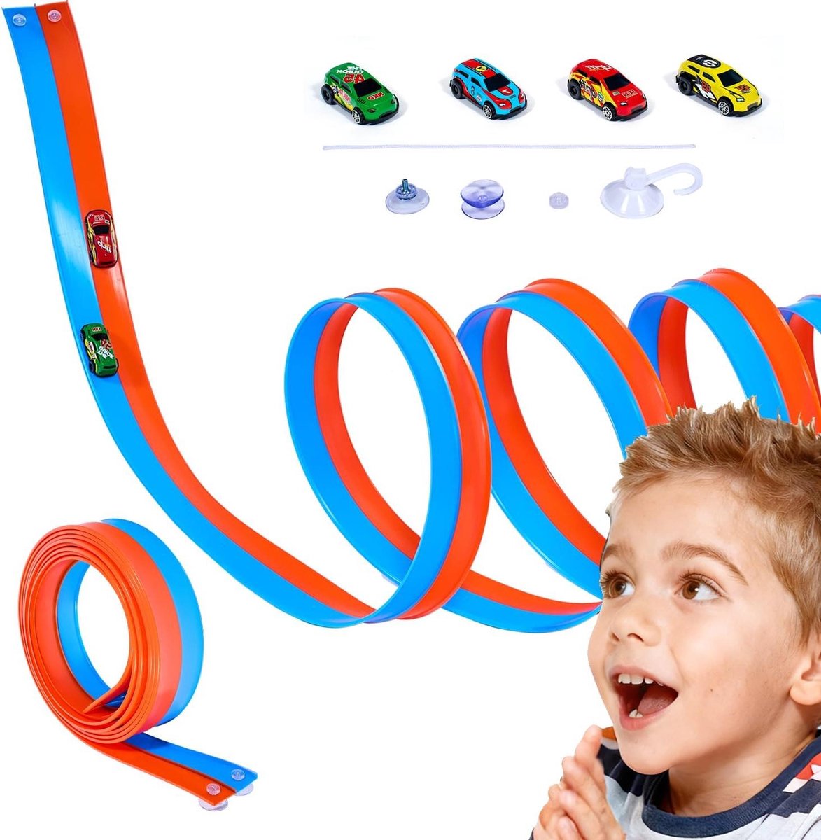 Flexibele Racebaan - Speelgoedbaan Auto - Uren Speelplezier - Sterke Zuignappen - 6 Meter Lengte - Blauw Oranje