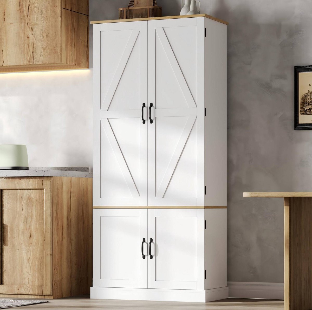 MIVRAY Keukenkast - Hoge Opbergkast Met Bewegingssensor En Verstelbare Planken - Voor Keuken Eetkamer En Woonkamer - MDF - 80x40x180 Cm - Wit