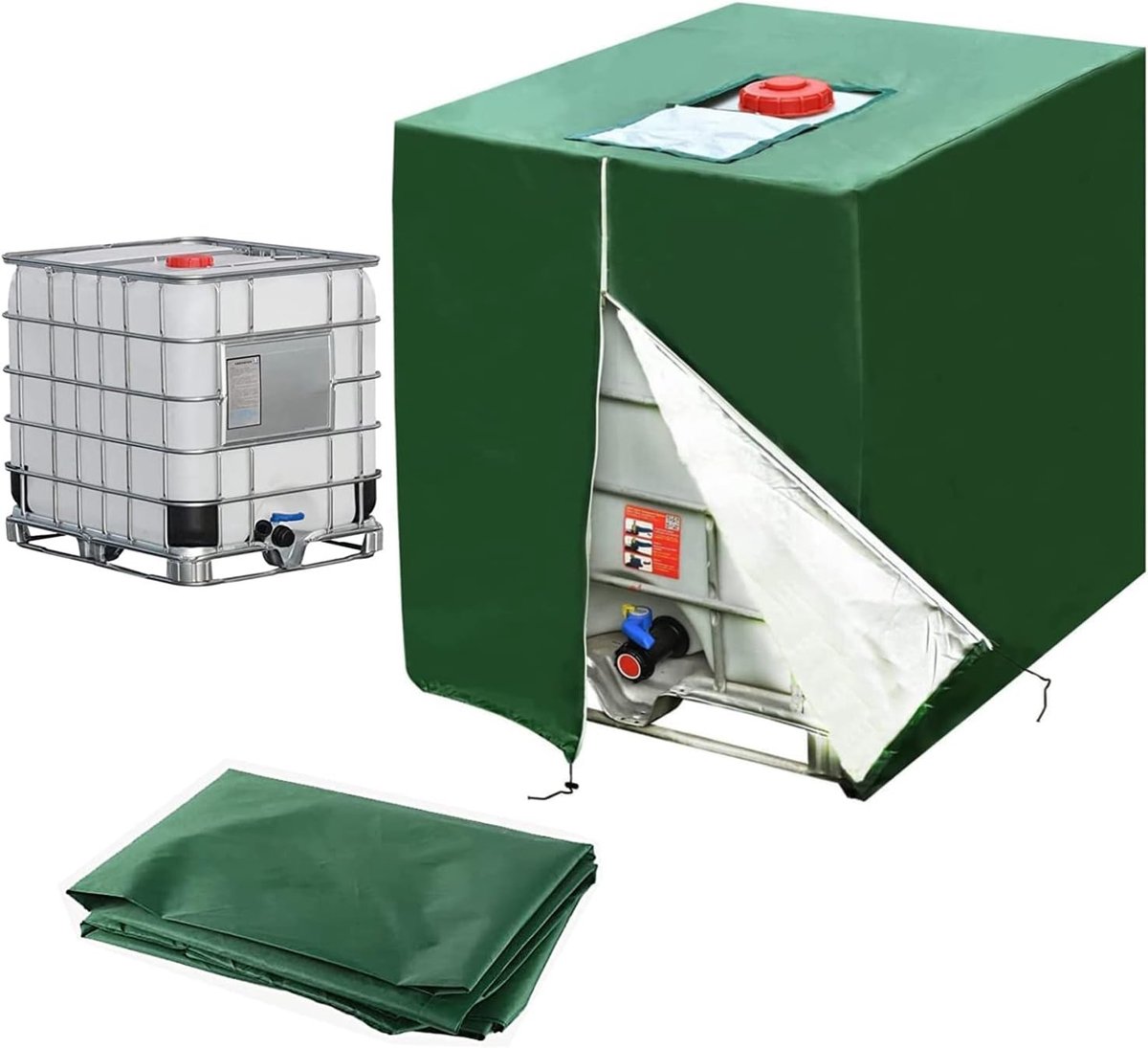 Duurzame IBC Tankhoes 1000L - Groene Stofbescherming met UV-bescherming en Bovenopening voor Wateropslag 120x100x116cm