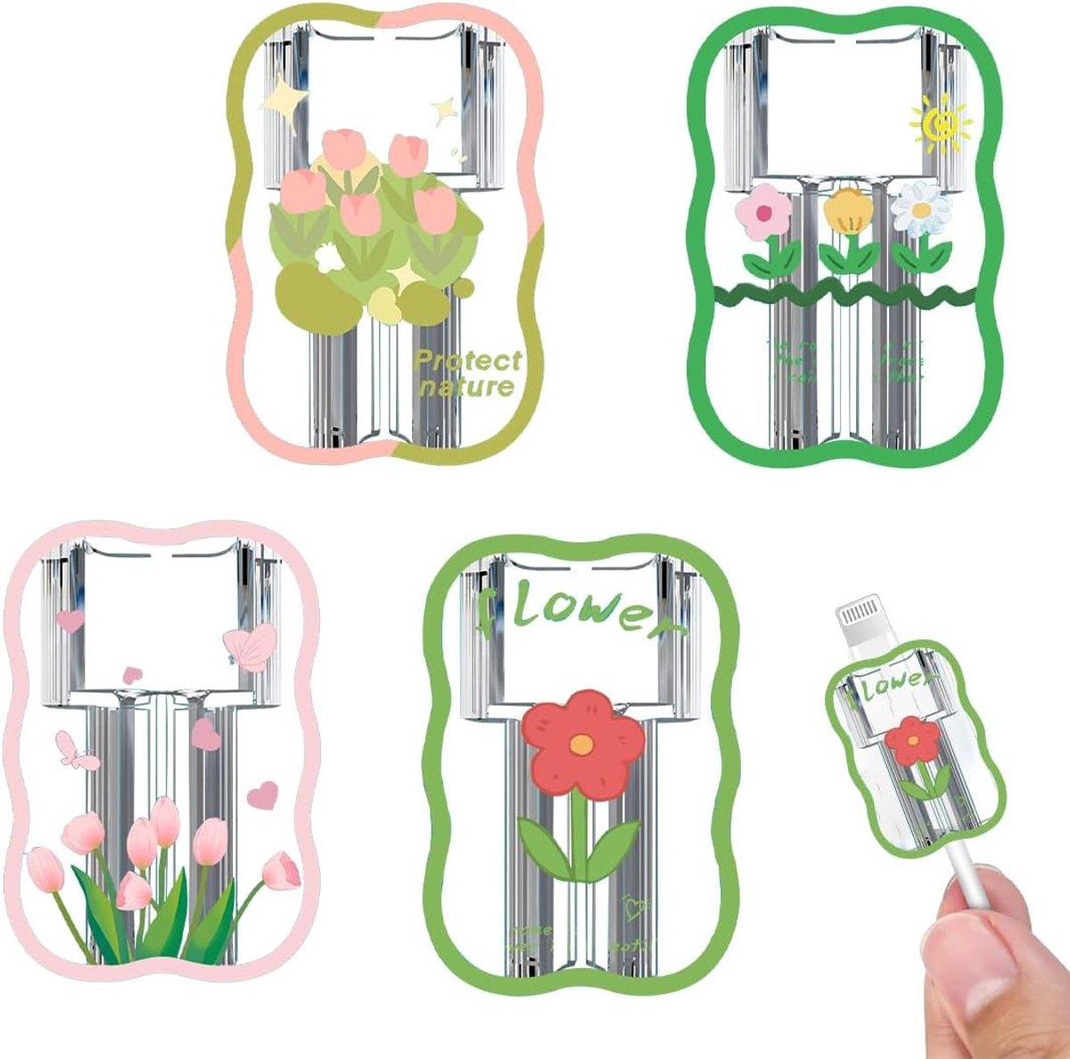 Bescherming voor Datakabels, 4 Stuks Schokbestendige Beschermhoezen, Schattige Golf Bloem Ontwerpen, Opladen en Kabelbeheer Accessoires