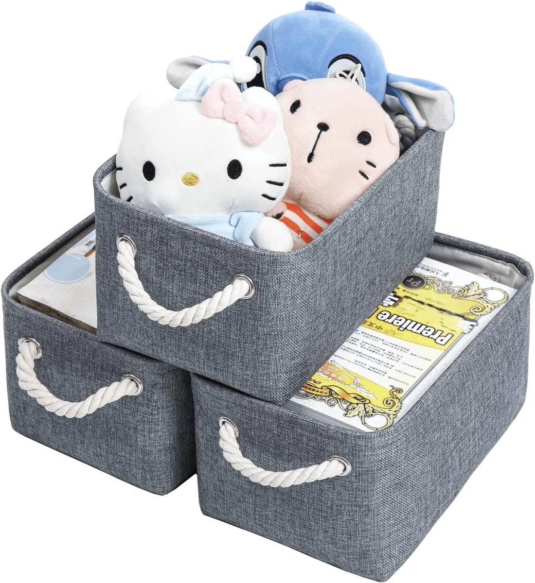 Opbergdozen Set van 3, Medium Stoffen Opbergmanden voor Plank, Speelgoed en Boeken (Medium, Donkergrijs)