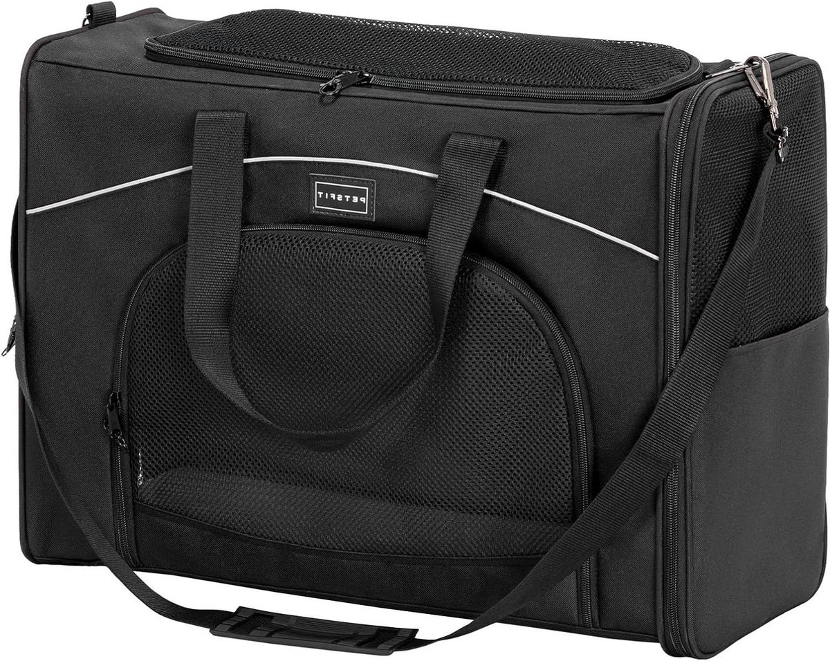 Honden Transporttas - Reisbox Kat - Veilig Vervoer - Twee Plaatsingsmethoden - 55 x 40 x 23 cm - Zwart