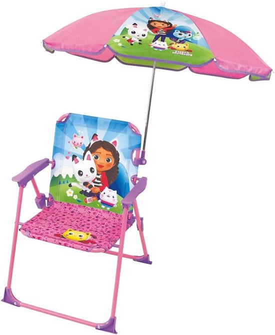 Kinderklapstoel met Parasol - Roze/Magische Huis Thema - Inklapbaar voor Buiten — afbeelding 3