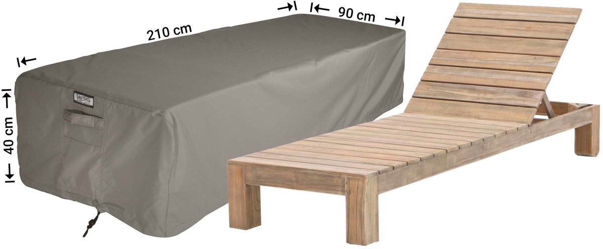 Raffles Covers Beschermhoes ligbed - 210 x 90 H: 40 cm - RSUN21090 - Waterdicht - Ademend - UV-bestendig - Elastisch rijgkoord - Beschermhoes tuinmeubelen Taupe