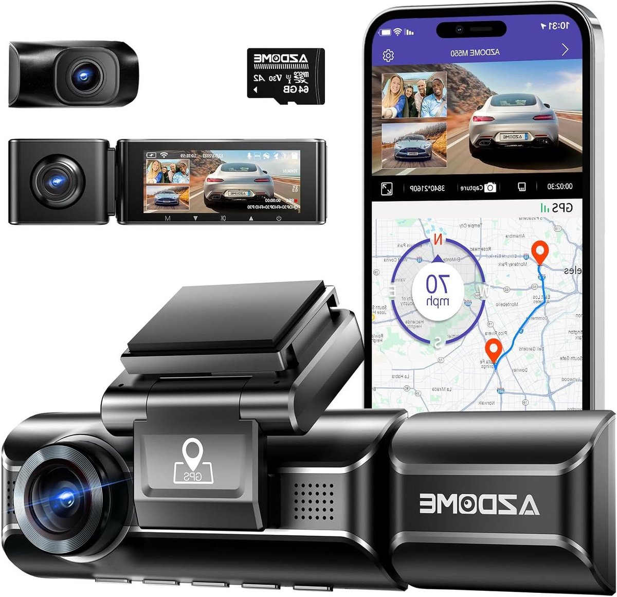 Auto Dashcam - Rijcamera Recorder - Veilige Rit - Voor en Achter - 4K GPS WiFi - Zwart