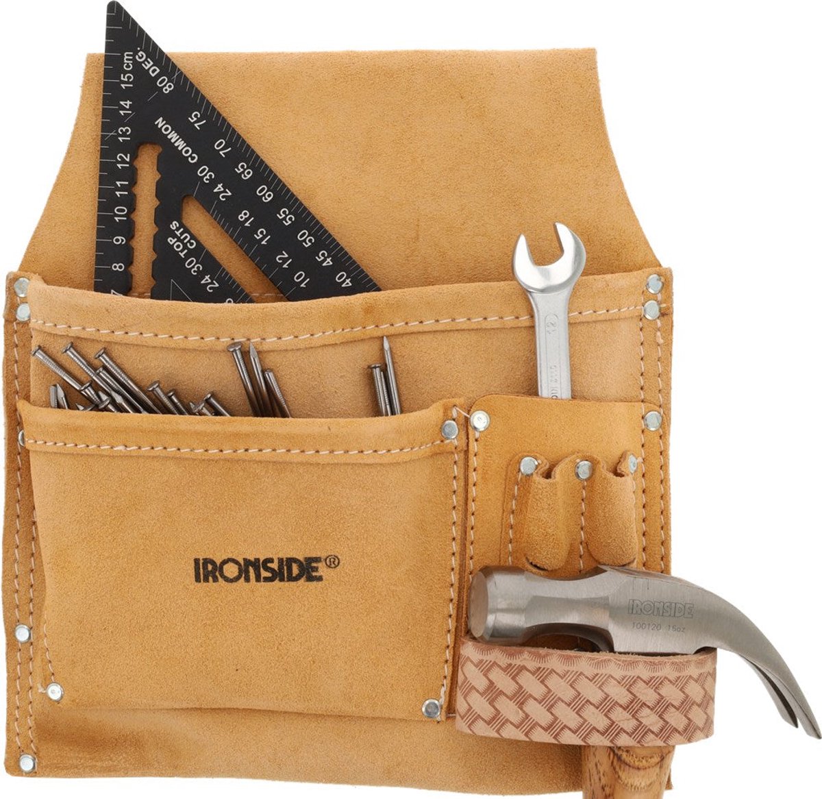 IRONSIDE Lederen Gereedschapshouder & Nagelzak - 5-delig - Duurzame Gereedschapsriem Pouch - Premium Leer - Voor Timmerman & Klusser