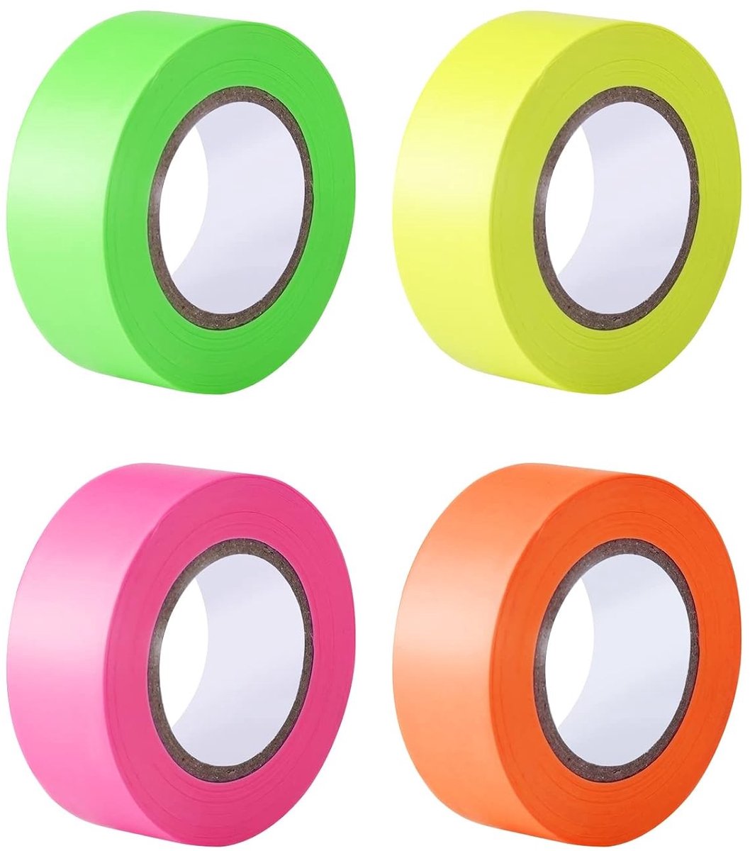 4 Stuks 2.5cm x 30m Fluorescerende Markeertape - Multifunctionele Neon Tape voor Thuis en Werk, Ideaal voor Bouw en Evenementen