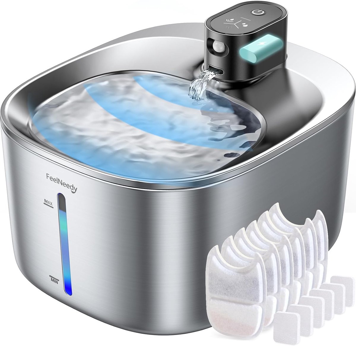 Thijox - Draadloze Kattendrinkfontein op Batterijen met Bewegingsmelder - Roestvrij Staal - 4L Capaciteit - Stille Kattenfontein met 6 Filters en 12 S