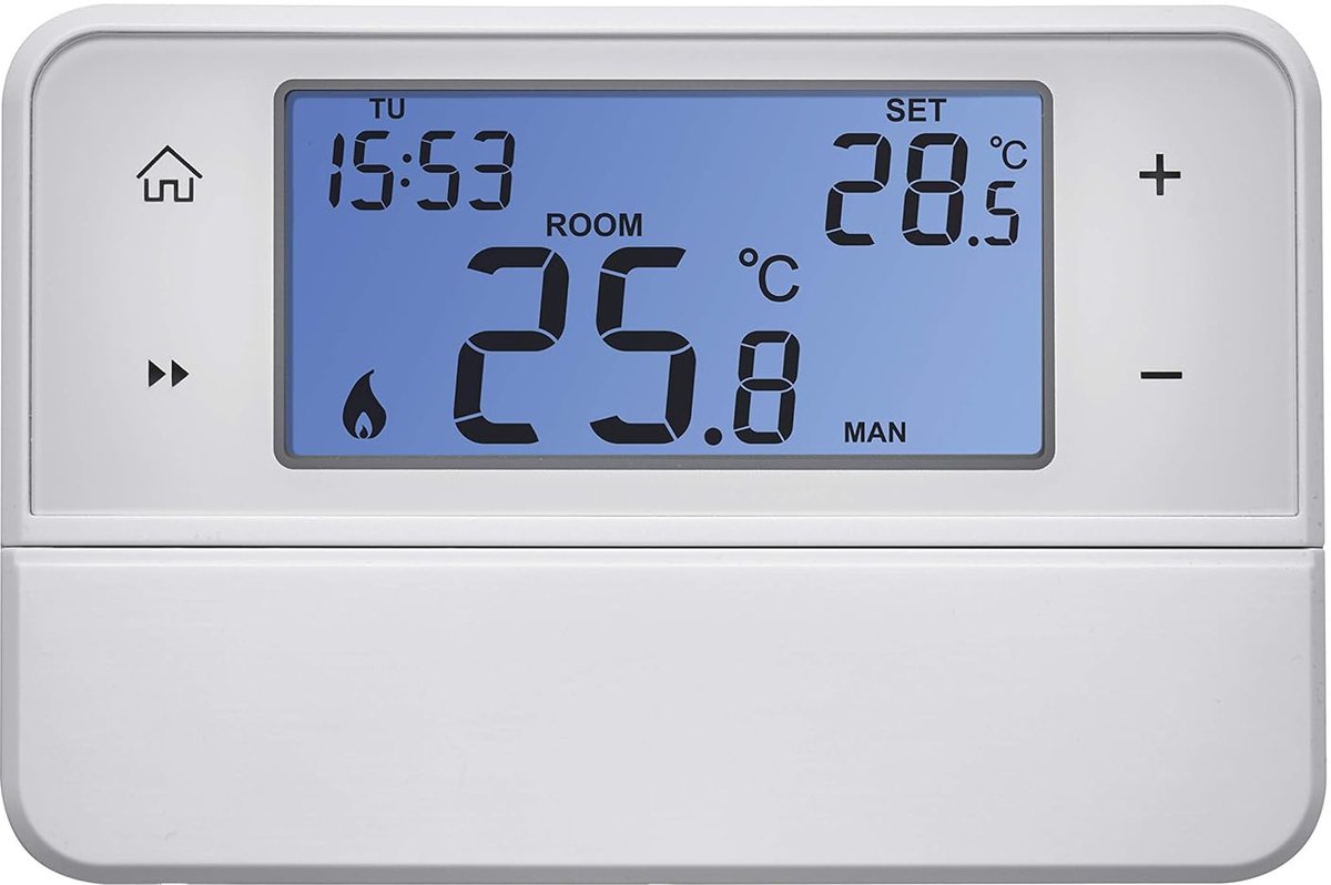 Thijox - Digitale Kamerthermostaat met OpenTherm-ondersteuning - Programmeerbare Bekabelde Thermostaat - Wit - 12,6 x 8,4 x 2,6 cm voor Efficiënte Ver