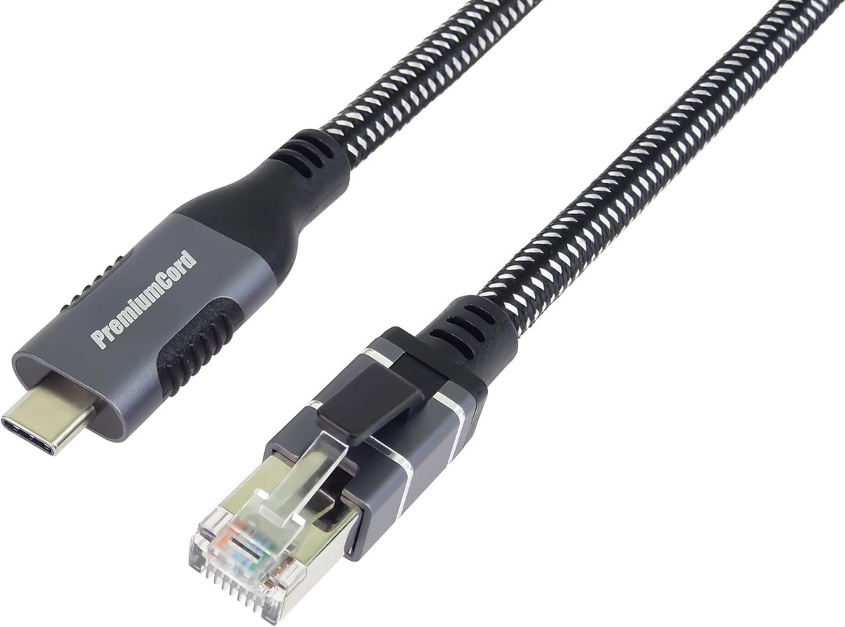 SnelShoppen - Ethernet-kabel USB-C naar RJ45 10/100/1000 Mbit/s Cat 6 FTP 2m Gevlochten Kabel Space Gray voor Snelle Internetverbindingen