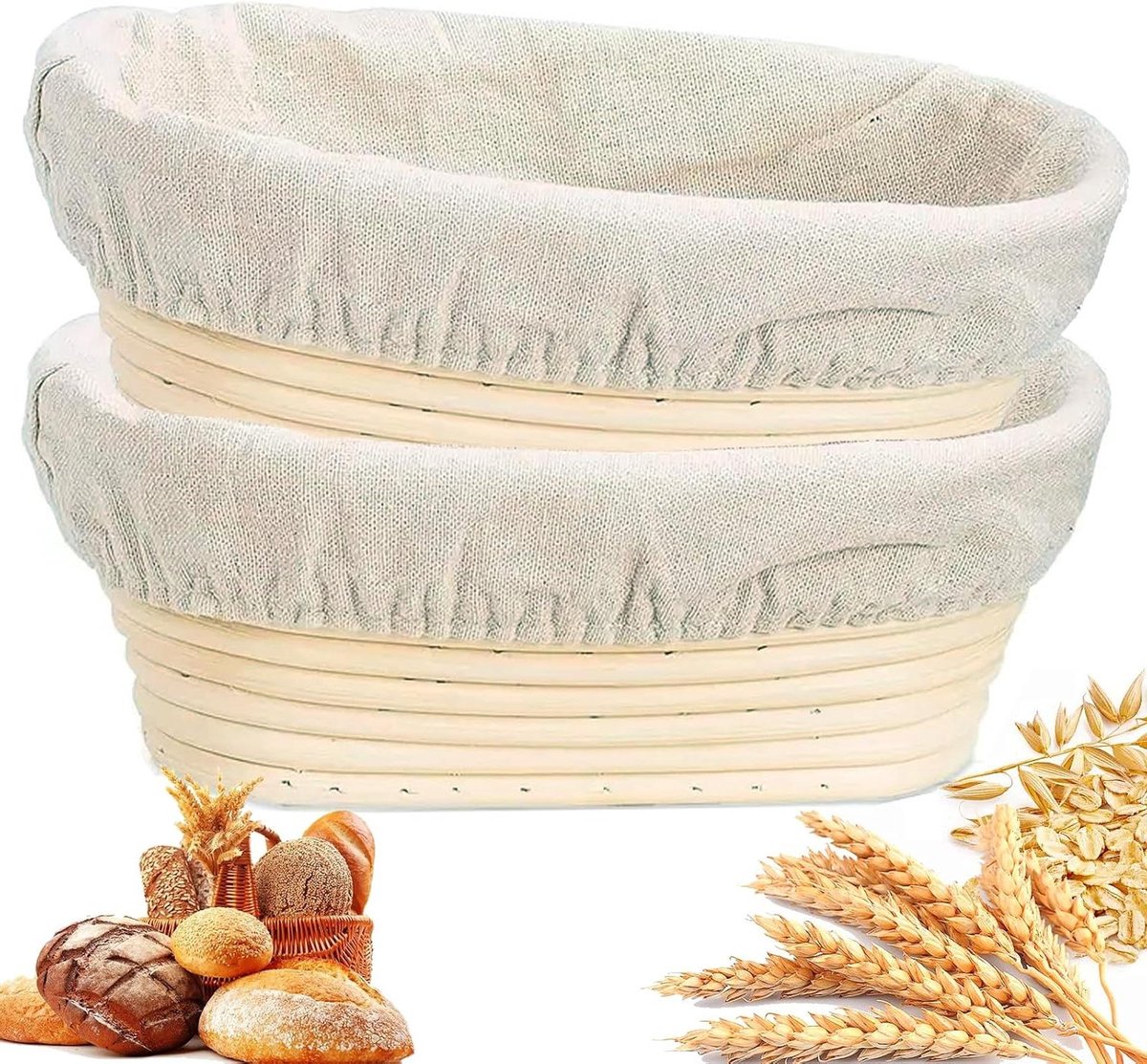 Gaarmanden Brood - Bakmand Rotan - Ambachtelijk Bakken - Handgemaakt Natuurlijk - 25 x 15 x 8 cm - Natuurlijk