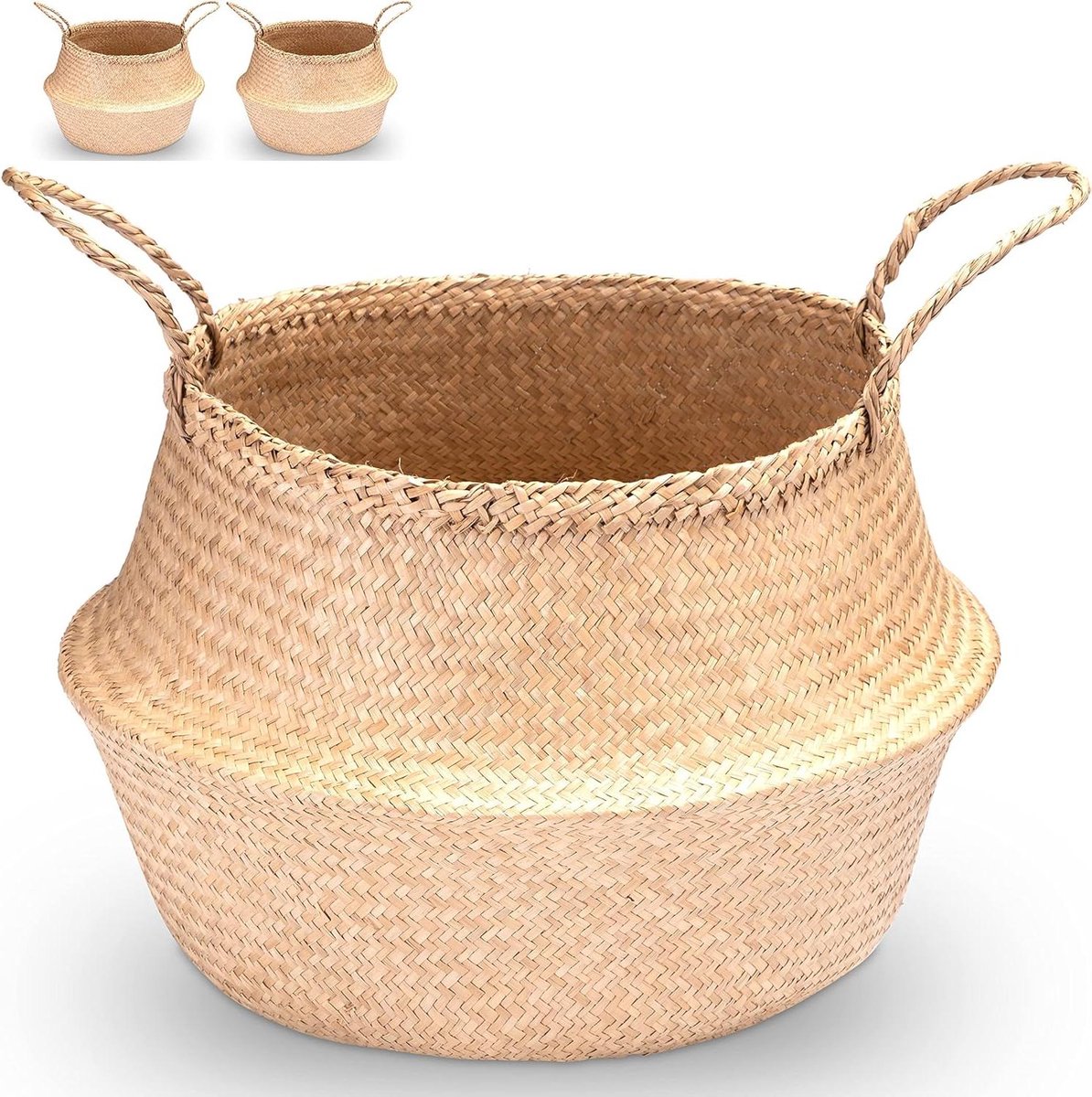 Zeegras mand - Opbergmand decoratief - Huishouden organiseren - Handgemaakt uniek stuk - 2 stuks 45 cm - Naturel