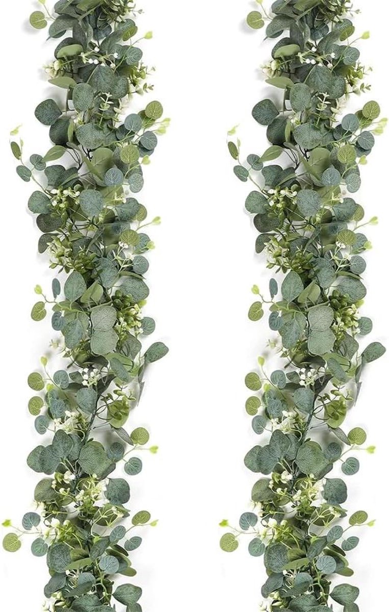 Eucalyptus Slingers - Kunstplant Slinger - Decoratie Binnen - Realistisch Blad - 2 stuks 1.8m - Grijsgroen
