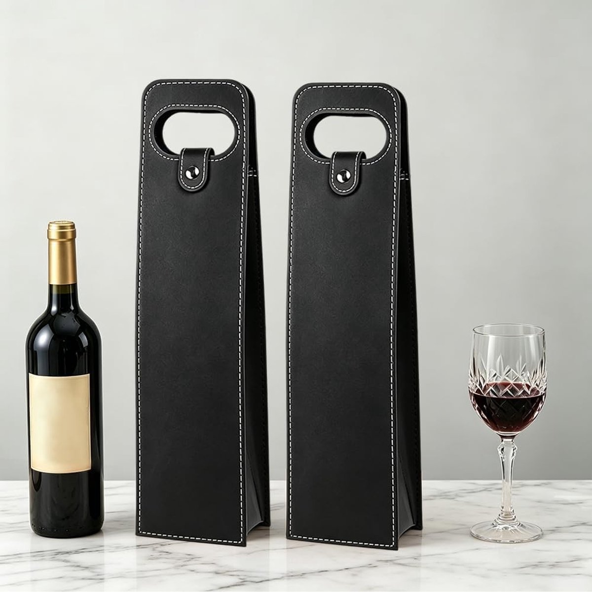 2 Stuks Draagbare Wijn Tote Tas van PU Lederen voor Champagne en Bier met Handgrepen - Perfect als Cadeau voor Verjaardag, Bruiloft of Picknick