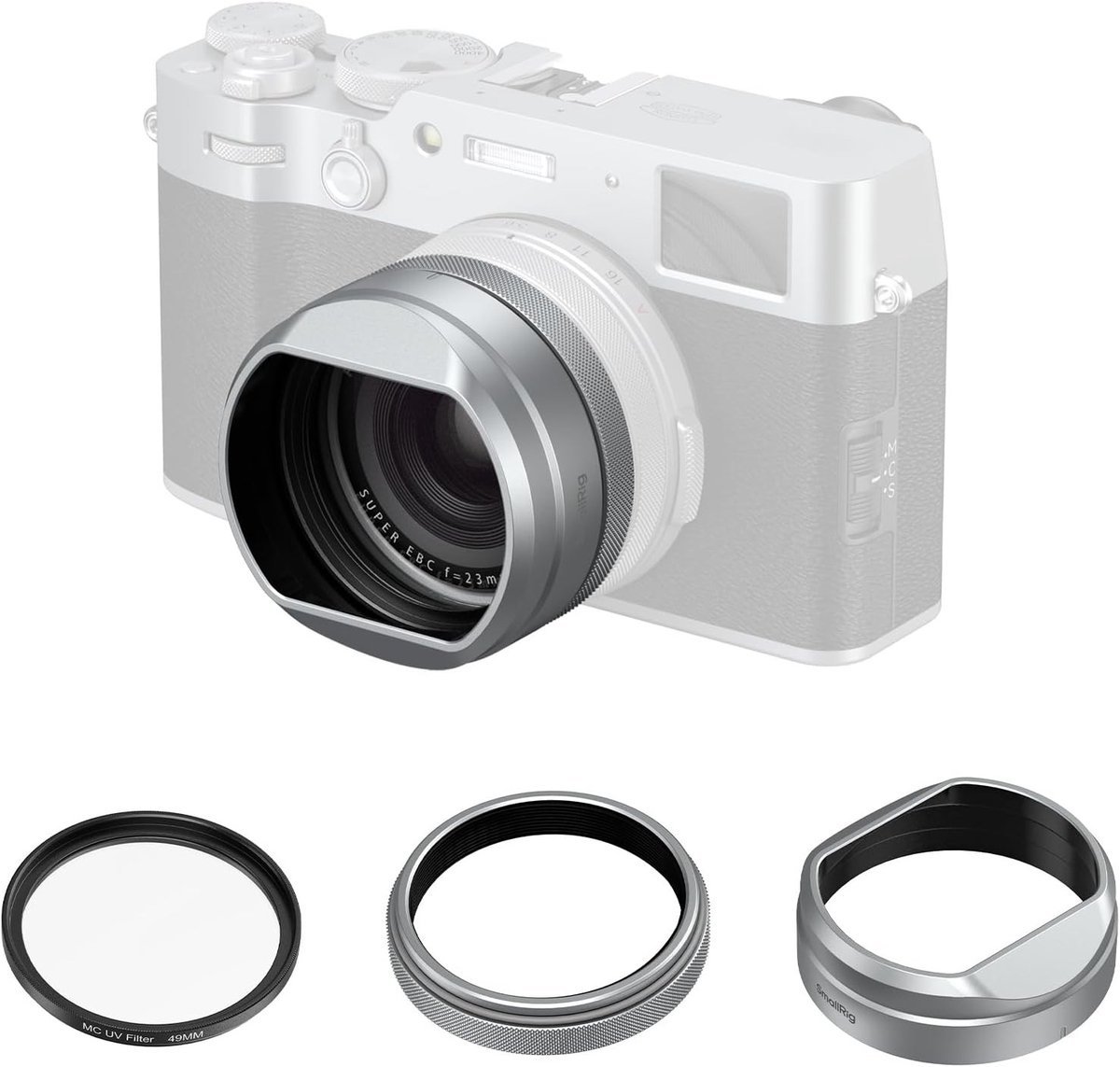 UV Filter Kit met Lenskap voor Fujifilm X100VI/X100V, 99% Lichtdoorlatend, Glansbescherming en Antireflectie, Aluminium Lensdop, Silver - 5851