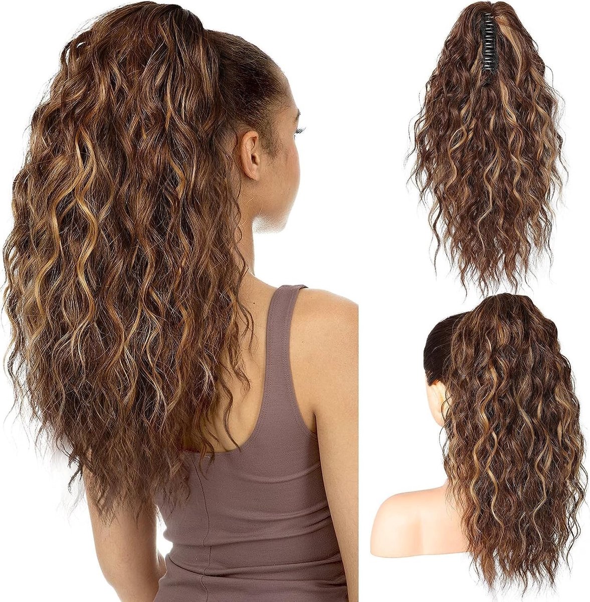 Clip-In Hair Extensions van 18 Inch, Natuurlijke Synthetische Haarverlengingen voor Vrouwen, Gemakkelijk te Gebruiken en Stijlvol