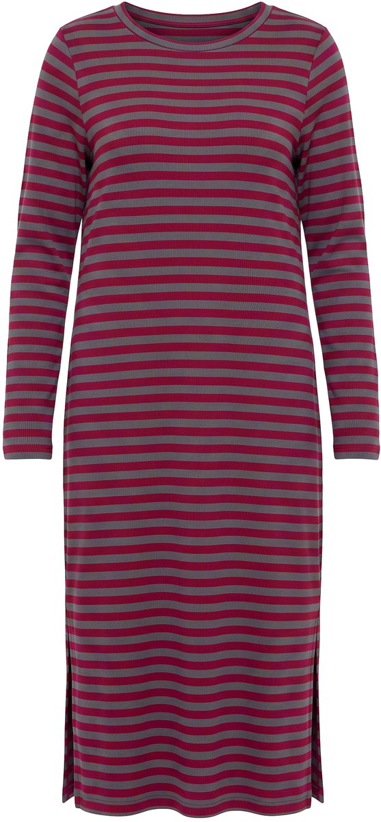 Studio Untold - Dames - Maxi-jurk A-lijn ribjersey met strepen lange mouwen - Wijnrood - Maat 54+