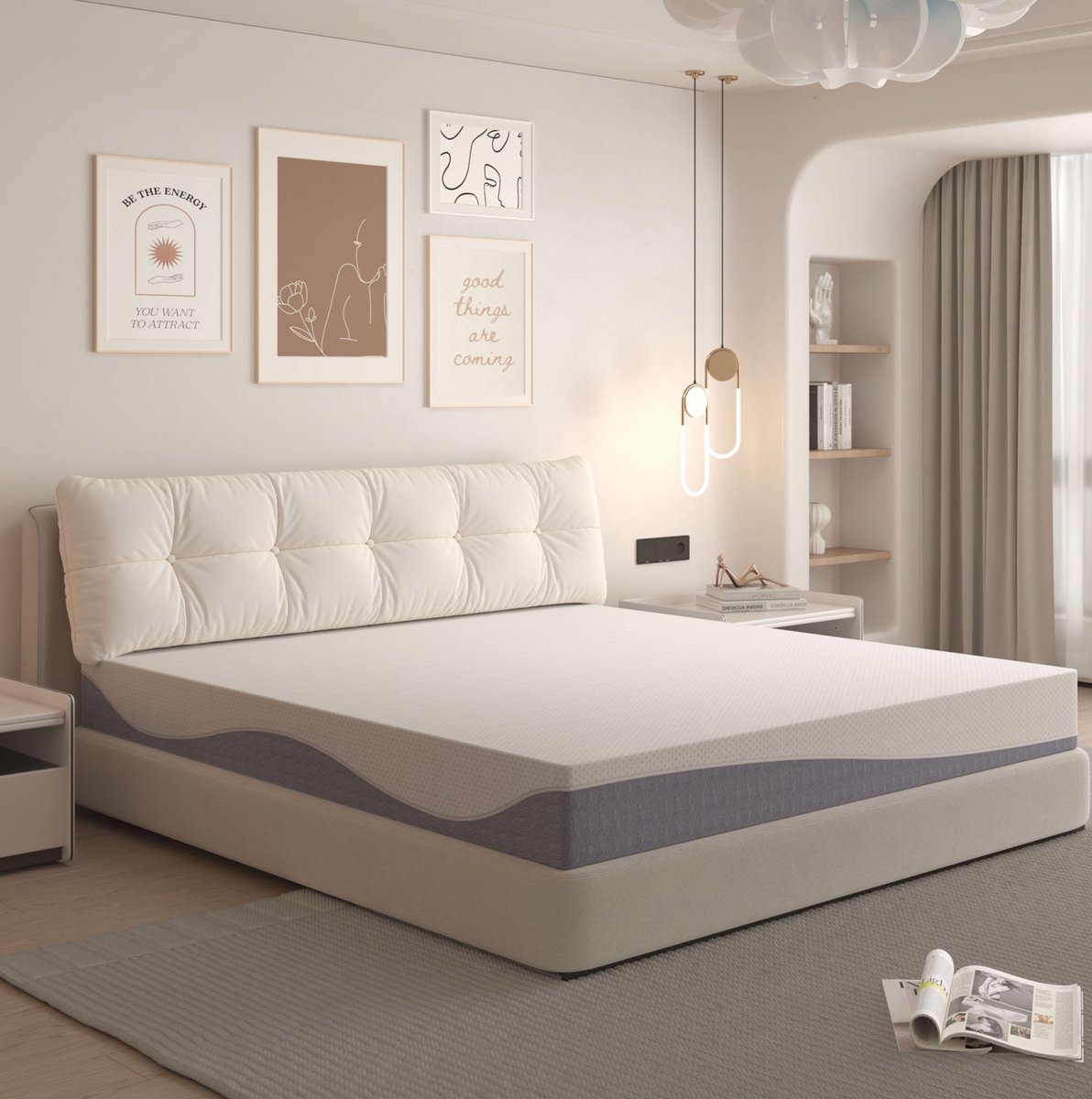 COVREO Schuimmatras 180x200 cm wit grijs, foam met H3-H4 comfort