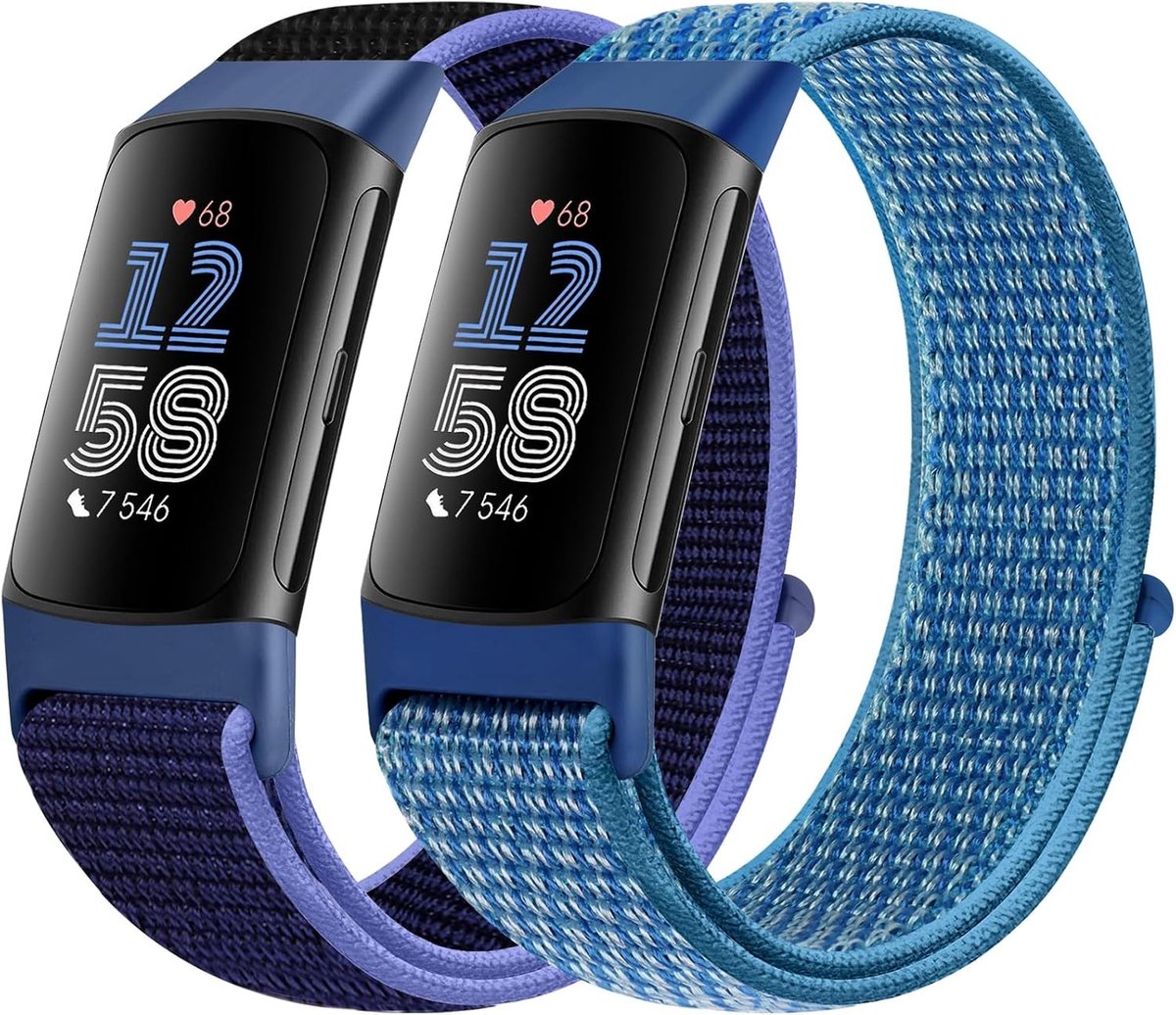 Verstelbare en Ademende Nylon Sportband voor Fitbit Charge 5 - Vervangband voor Fitness Tracker voor Mannen en Vrouwen