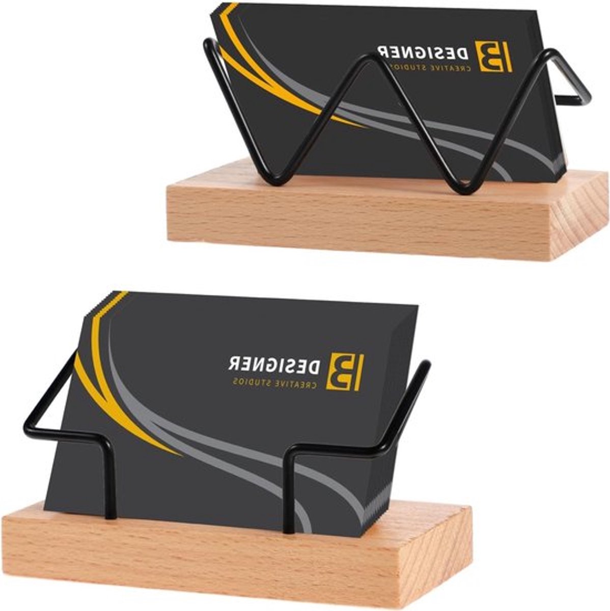 Houten Visitekaartjeshouder voor Bureau - Professionele Display voor Kaarten en Flyers in Kantoor of Thuis
