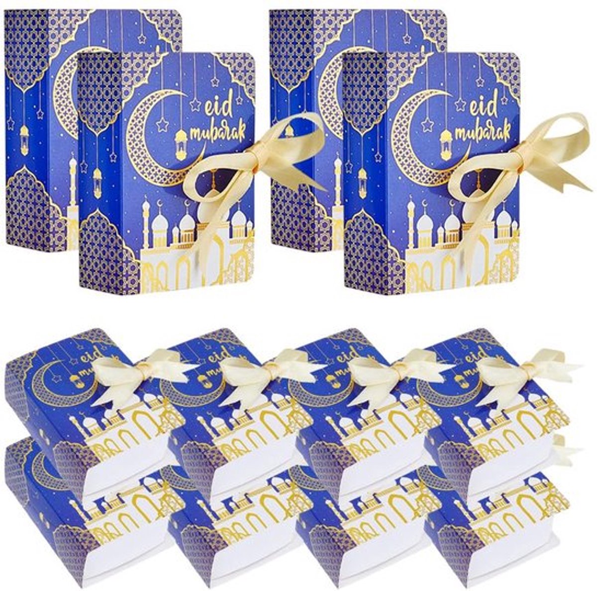 Set van 20 mauve Eid Mubarak-dozen van 12,7 x 8,8 x 4 cm met zijden lint, ideaal voor het verpakken van snoep, snacks, chocolade en feestdecoratie tijdens Ramadan en Eid vieringen