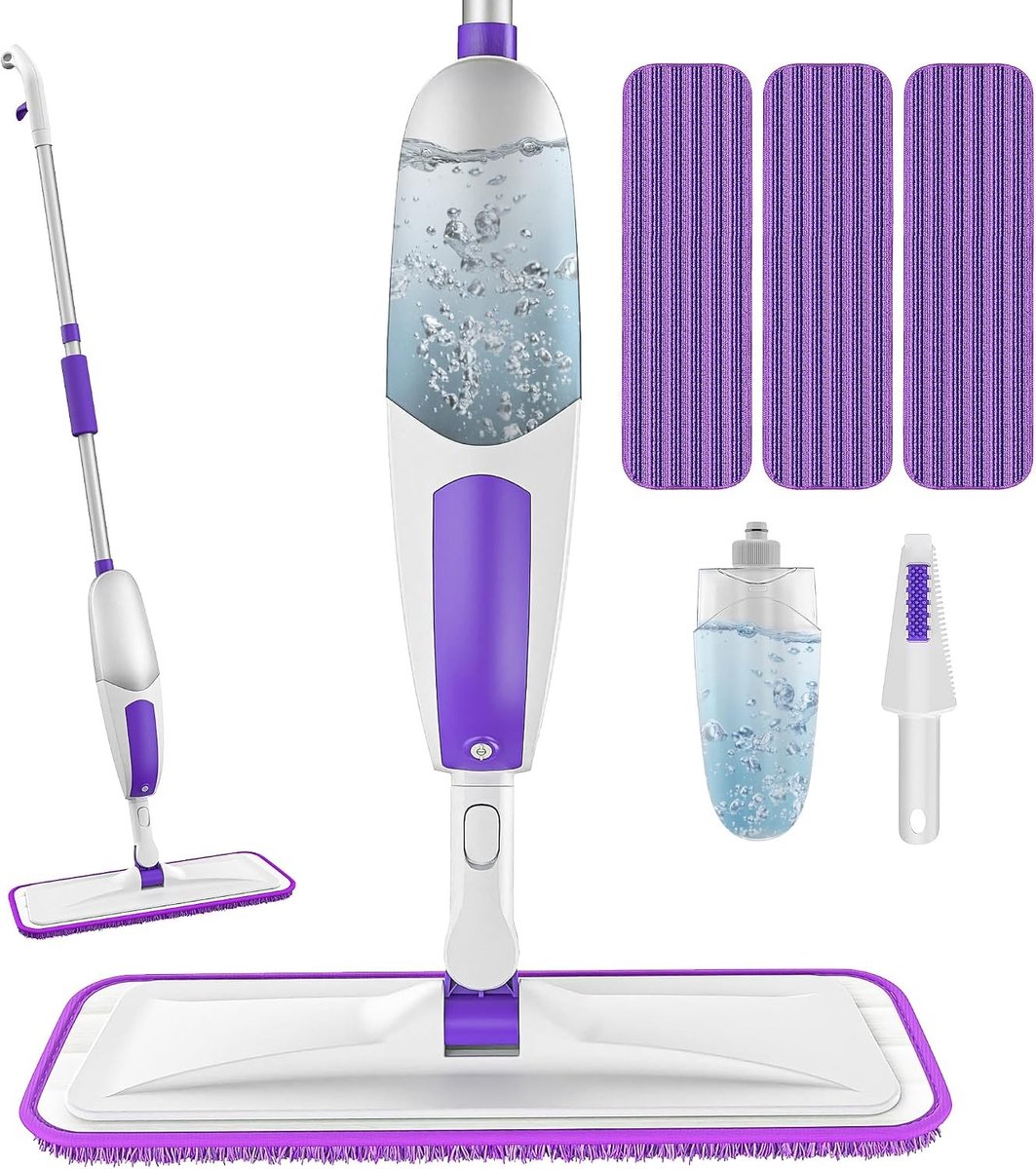 Elektrische dweil - Paars - 550 ml - Microvezel Spray Mop met 3 Wasbare Pads - Voor Hardhouten en Laminaat Vloeren