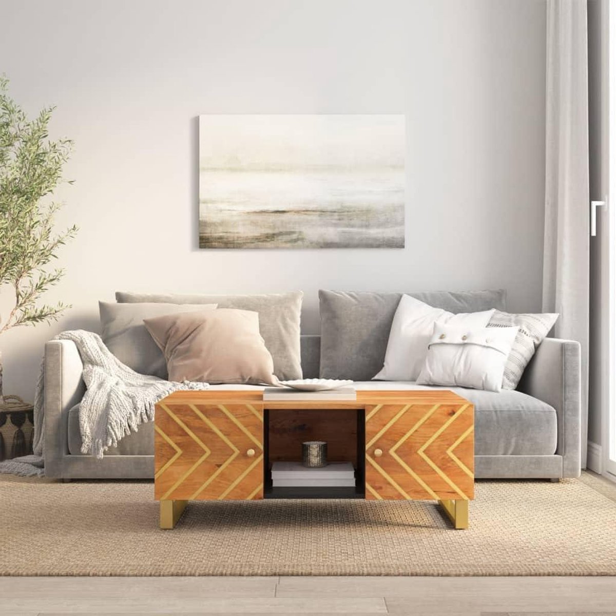 Salontafel Mangohout - Bijzettafel Hout - Woonkamer Inrichten - Met Deur Opbergruimte - 100 cm Breed - Bruin Zwart