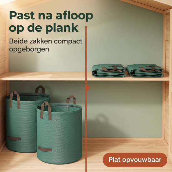 Cheqo® Tuinafvalzak Set van 2 - Tuinzak - Bladzak - Tuinvuilzak - Groenafvalzak - Bladerzak - Afvalzak voor Tuin - Opvouwbaar - Zelfstaand - met Handgrepen - Herbruikbaar - Waterdicht - voor Bladeren - Gras en Snoeiafval - Tuintas - Groen van Cheqo — afbeelding 2
