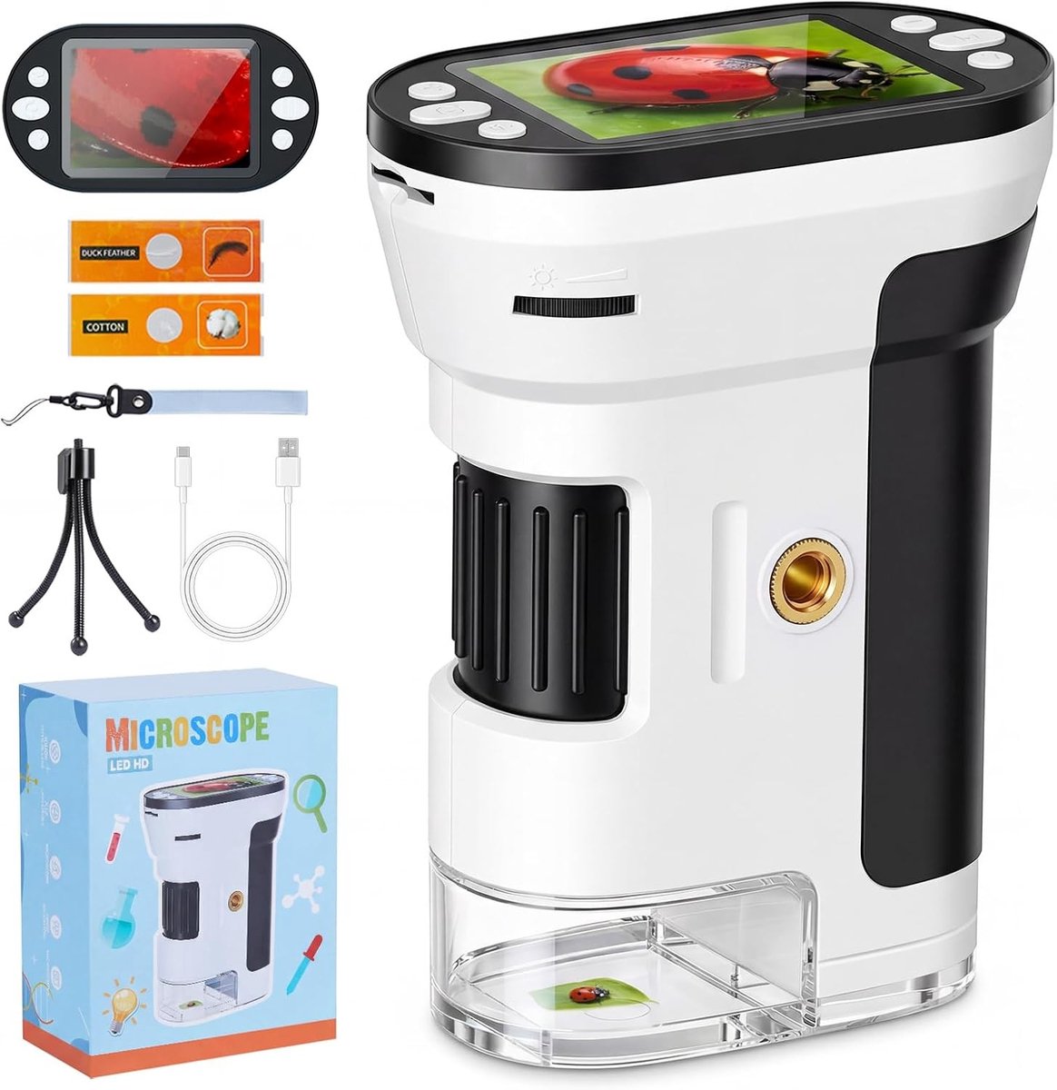 Handmicroscoop - Zwart - 2,0 inch IPS-scherm - Digitale Kindermicroscoop met 1000x Vergroting - Voor Kinderen vanaf 6 Jaar