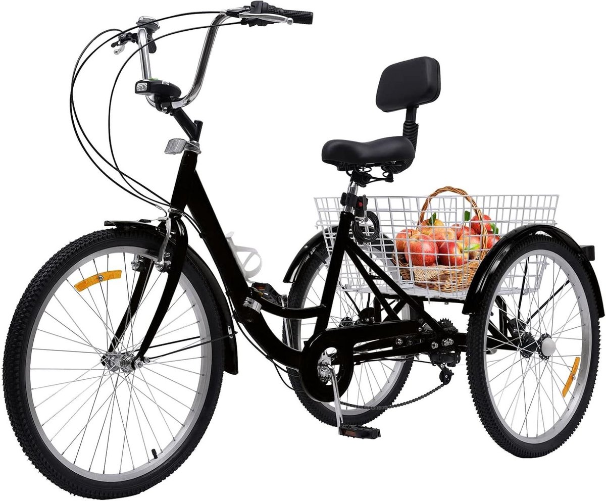 Driewieler voor volwassenen - 3-wieler fiets - Boodschappen doen - Inklapbaar frame - 24 inch - Zwart