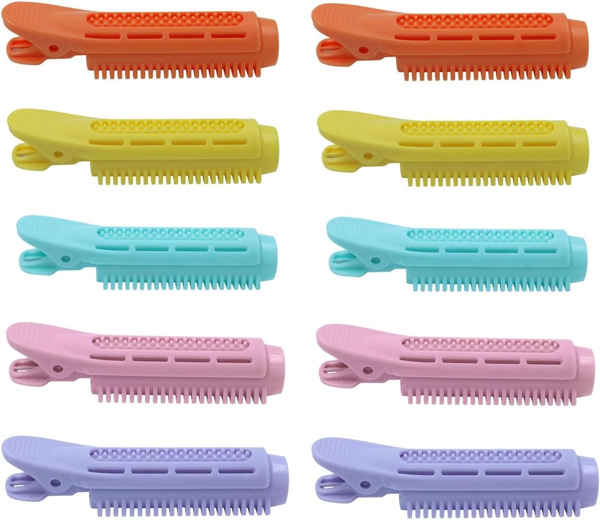 Set van 10 Volumineuze Haarclips voor Volume, Grote Haargolven, Zelfklevende Krullers en Bulky Haarspelden in Diverse Kleuren (Blauw, Geel, Oranje, Paars, Roze)