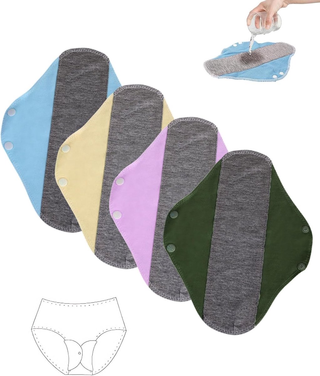 Herbruikbare bio-katoenen menstruatiebinden, 4 stuks, wasbaar en comfortabel, ideaal voor dames met uitloopveilig ontwerp en milieuvriendelijke keuze