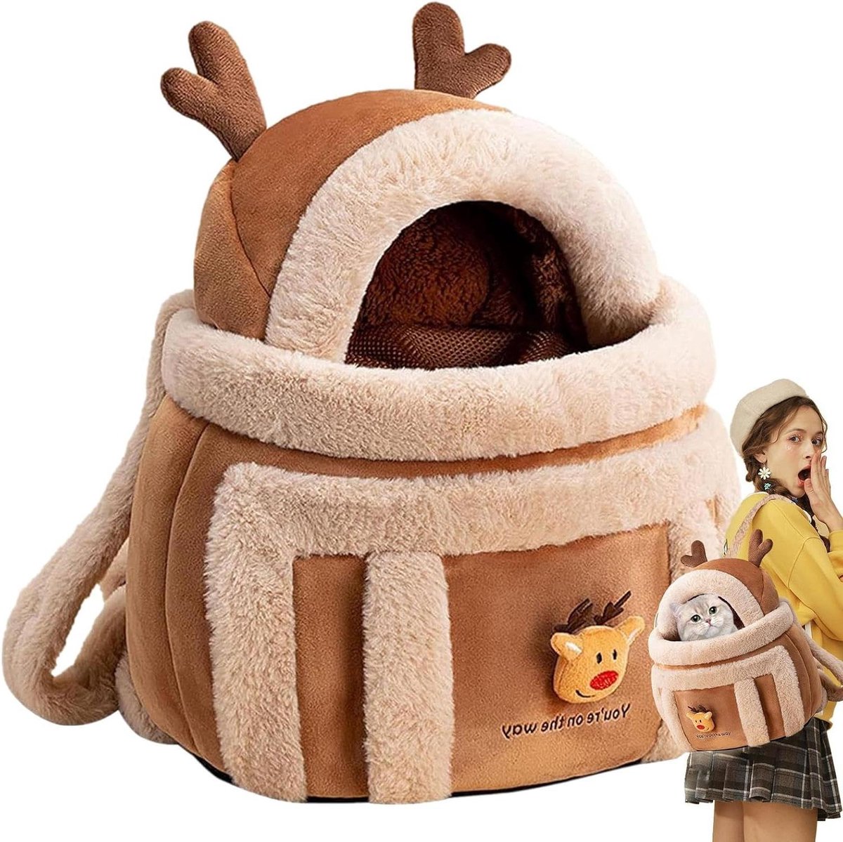 Warme Draagtas Huisdieren - Pluche Draagzak Kat - Huisdier Vervoeren - Met Handwarmertas - 40 x 32 x 10 cm