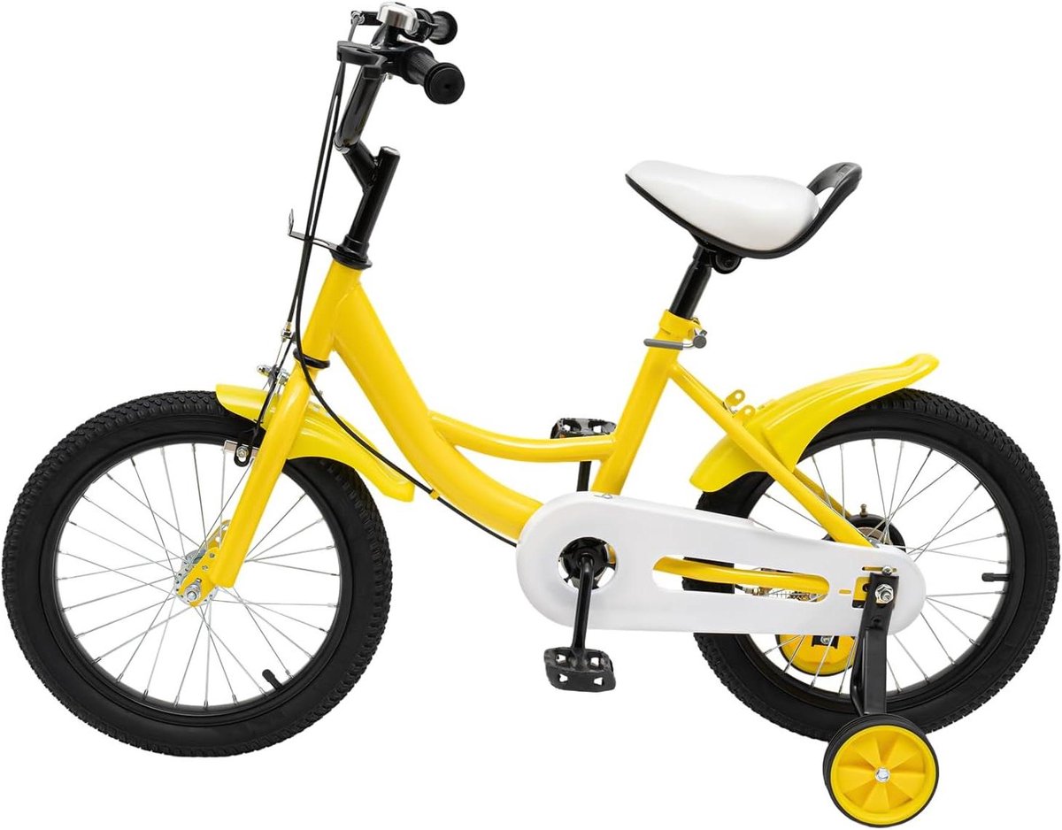 Kinderfiets Loopfiets Veilig Leren Afneembare Steunwielen 16 inch Geel