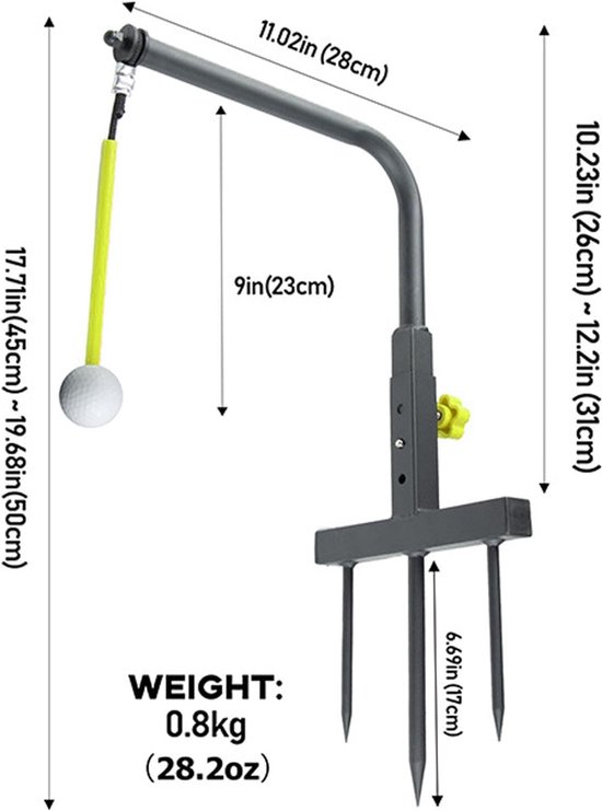 Swingtrainer - Golf Oefenmateriaal - Golf Swing Verbeteren - Automatische Bal Retour - Verstelbare Hoogte - Geel — afbeelding 5