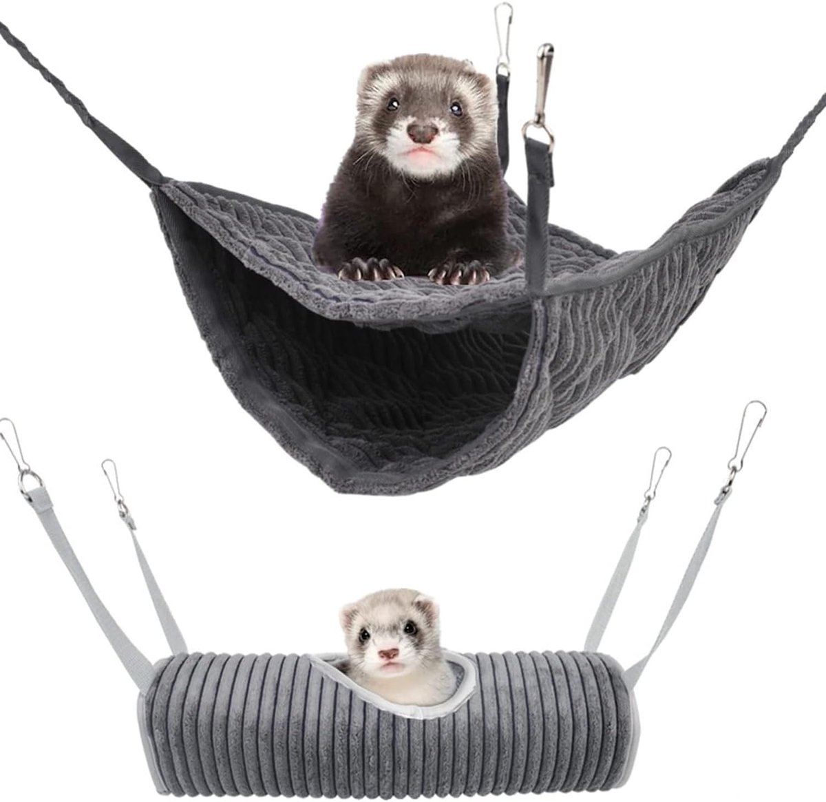 Hangmat voor Kleine Dieren - Warm Bed en Schuilplaats voor Hamsters, Vossen en Eekhoorns - Tunnel en Hangende Bedden in Grijs