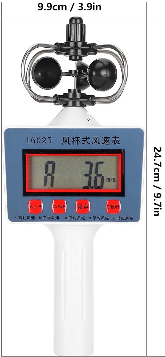 Windsnelheidmeter - Windmeter Digitaal - Milieuonderzoek - Met LCD Display - 24.6 cm Lengte - Grijs — afbeelding 3