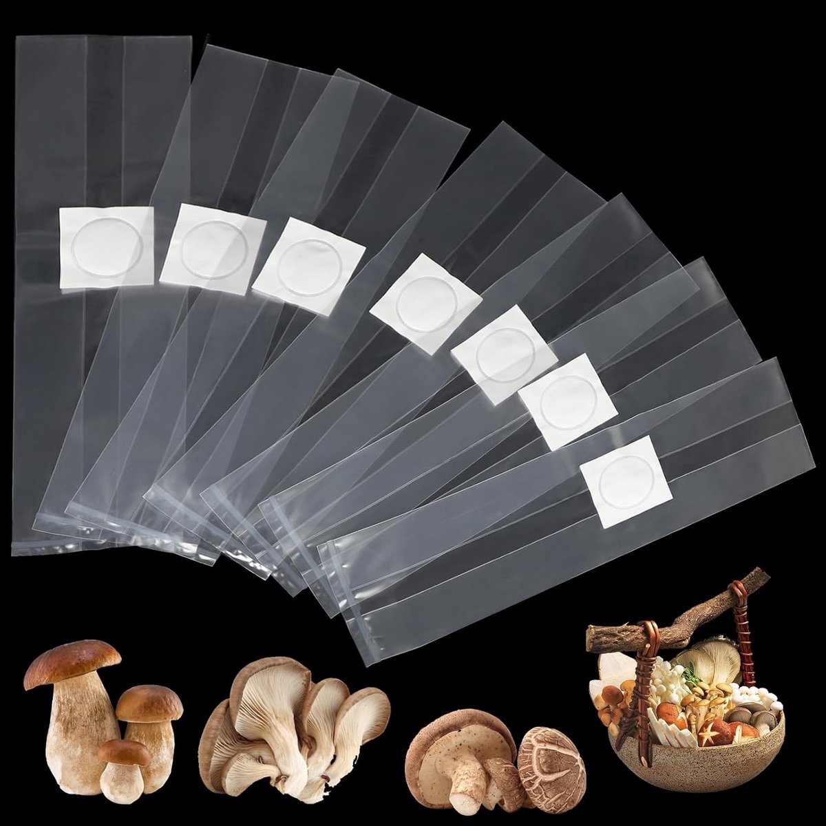 50 Stuks Paddenstoel Kweekzakken 18 x 35 cm met Filter, Sterk en Scheurbestendig, Kweekaccessoires voor Tuinieren en Planten