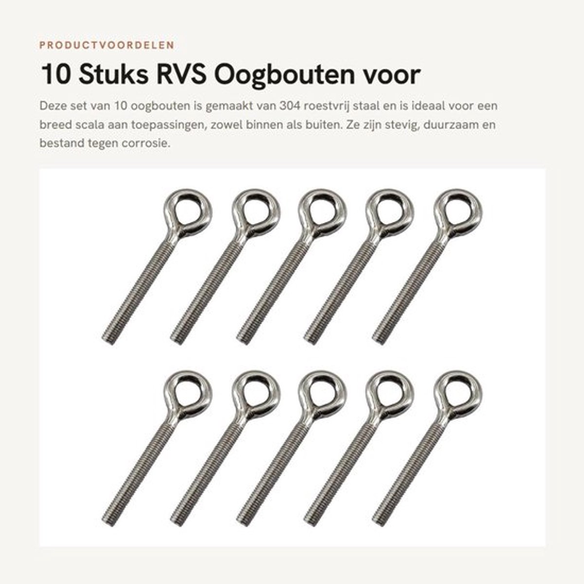 Oogbout M8 - 10 Stuks - Roestvrij Staal 304 - Duurzaam - Corrosiewerend - Geschikt voor Binnen/Buiten gebruik - Ringbout