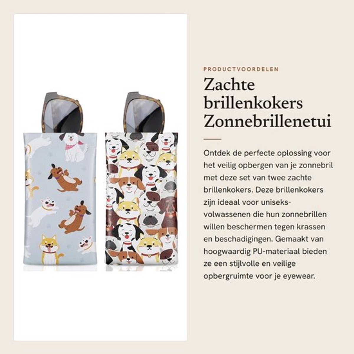 Brillenkoker Zacht - Brillenkoker Hard Case - Zonnebrillenetui - PU-opbergtas - 2 Stuks - Inclusief Reinigingsdoek