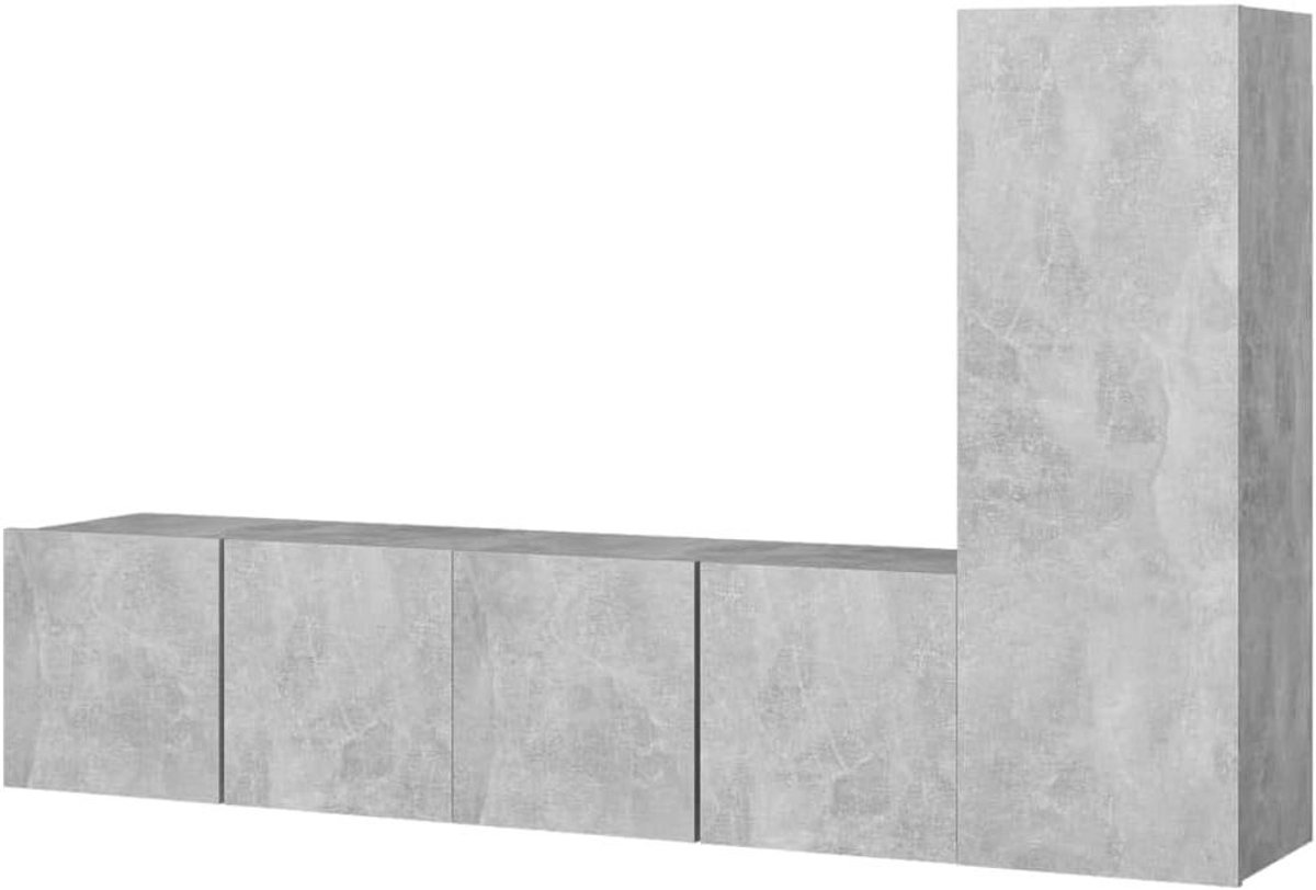 Tv-meubel Set - Wandkast Hangend - Opbergen Media - Veel Opbergruimte - 30.5 x 30 x 90 cm - Betongrijs
