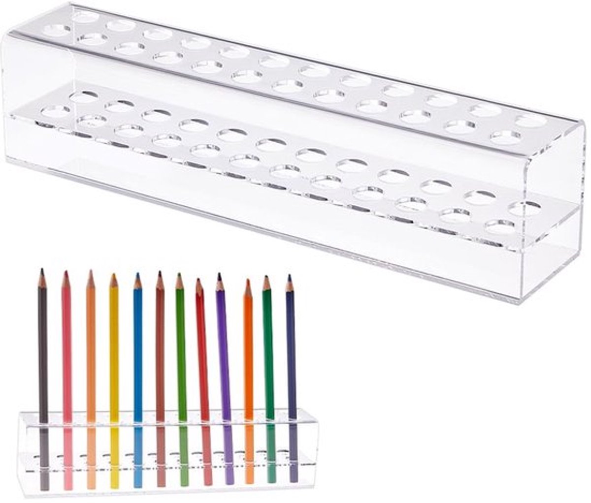 Penhouder Dubbellaags - Pennenbak 24 Sleuven - Organizer Bureau - Make-upkwasten Houder - Kunstpenselen Opbergstandaard - 24 x 5 x 5,8 cm - Pennenorganizer
