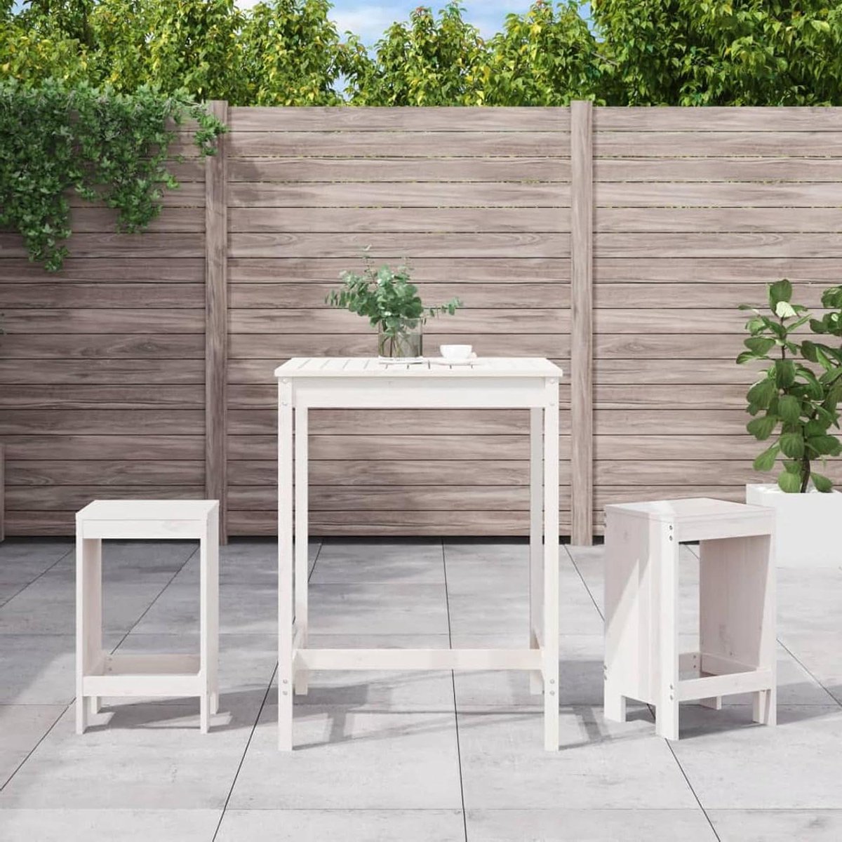 Tuinbarset 3-delig - Bistroset Hout - Buiten Genieten - Massief Grenenhout - 111 cm - Wit